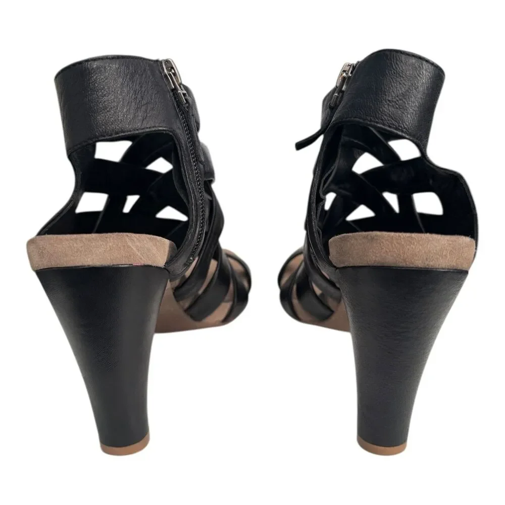 Bruno Premi Shoes Womens US 10/ 41 Black Leather Strappy Heeled Sandals Zip Back
